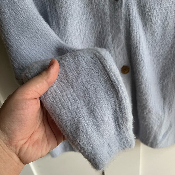 THE COMMONS light blue fuzzy long sleeve button down cardigan - Picture 4 of 5